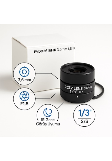 Fıxed Irıs 3.6mm F1.8 Ir, Mega Lens Cctv Güvenlik Kamerası Uyumlu