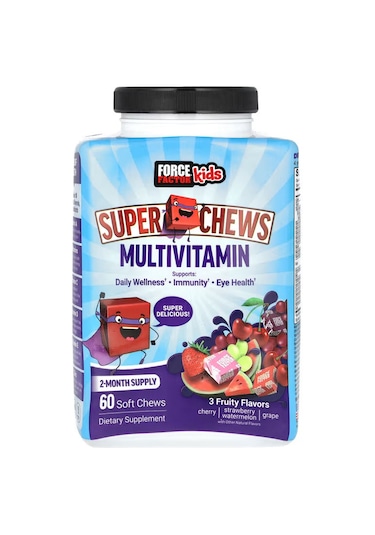 Force Factor Kids Super Chews Multivitamin Cherry Strawberry Watermelon Grape 60 Soft Chews