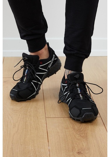 Rahat Kalıp Şeritli Lastik Bağcıklı Erkek Siyah Beyaz Trekking Ayakkabı Tb160-0 Siyah Beyaz