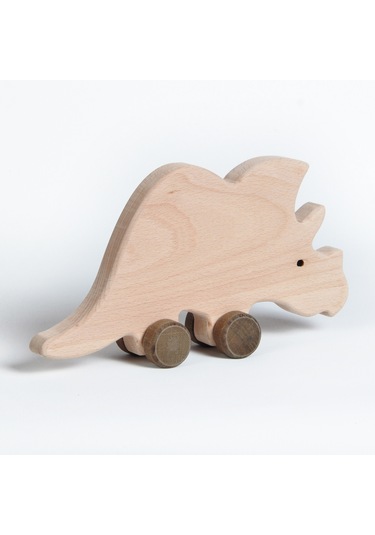 Ahşap El Yapımı Doğal Montessori Gergedan Tekerlekli Oyuncak
