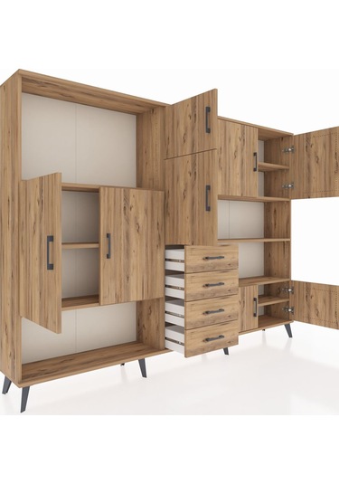 Arges Dolap 9 Raflı 4 Çekmeceli 8 Kapaklı 220x30x163 Çam-çam Çam-çam