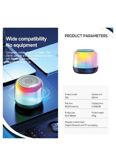 Yüksek Bass Bluetooth Hoparlör Rgb Led Bt Tf Kart Radyo Destekli