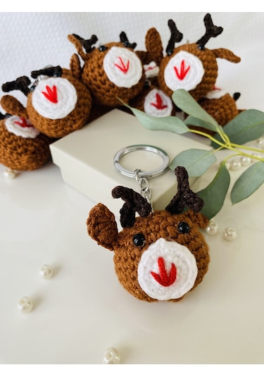 Fynbos Amigurumi Ren Geyiği Figürlü El Yapımı Yılbaşı Anahtarlık