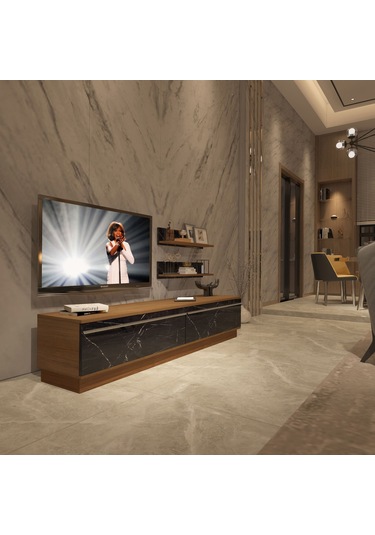 Decoraktiv Eko 4b Mdf Std Tv Ünitesi Tv Sehpası Ceviz - Siyah Mermer