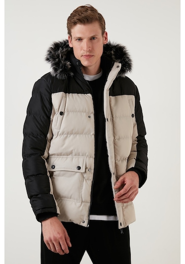 Buratti Slim Fit Çıkarılabilir Suni Tüylü Kapüşonlu Şişme Erkek Mont 5760076 Taş-Siyah Buratti Slim Fit Çıkarılabilir Suni Tüylü Kapüşonlu Şişme Erkek Mont 5760076 Taş-Siyah