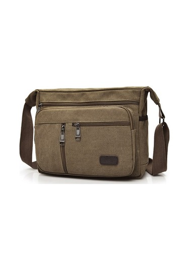 Moda Günlük Kanvas Çok Bölmeli Omuz Çantası D7118 Kahverengi