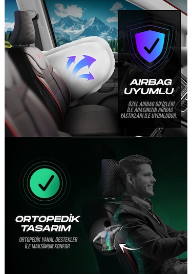 Panda Dragon Serisi Dokuma Kumaş Oto Koltuk Kılıfı - Tam Set