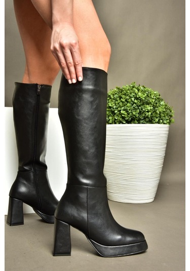 Fox Shoes R282230109 Siyah Platform Kalın Topuklu Kadın Çizme Siyah