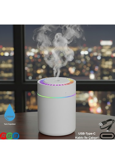 180ml Rgb Işıklı Süper Sessiz Type-c Mini Hava Nemlendirici & Aroma Difüzör