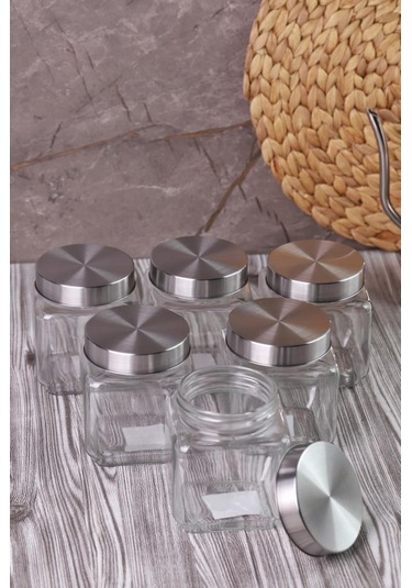 Atbyhome Metal Kapaklı 6'lı Borosilikat Cam Kavanoz Baharatlık 570 ML