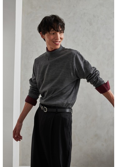 Erkek Yarım Balıkçı Oversize Basıc Triko Kazak Antrasit