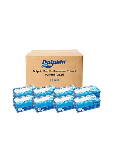 Dolphin Mavi Nitril Eldiven Pudrasız L 20 x 100 Adet