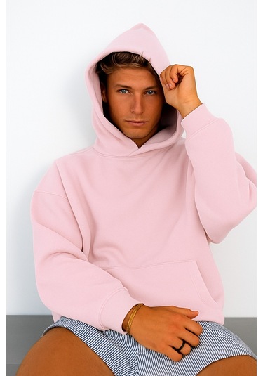 Benroma 3 İplik Penye Düz Renk Unısex Sweatshırt Pembe