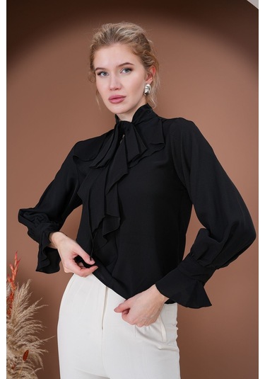Fırfırlı Zarafet Bluz Siyah