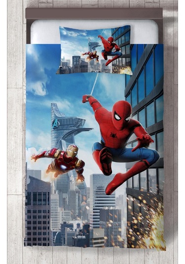 Mekta Home Bebek Ve Çocuk Odası Iron Man Ve Spider Man Desenli Yatak Örtüsü Renkli