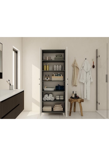 Vadi Çok Amaçlı Banyo/kiler Dolabı Koyugri-beyaz Renk Koyu Gri
