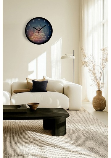Kozmik Piramit Modern Tasarım Duvar Saati - 25cm - Önü Camlı Siyah Kasa - Sessiz Mekanizma-jh0340 Siyah