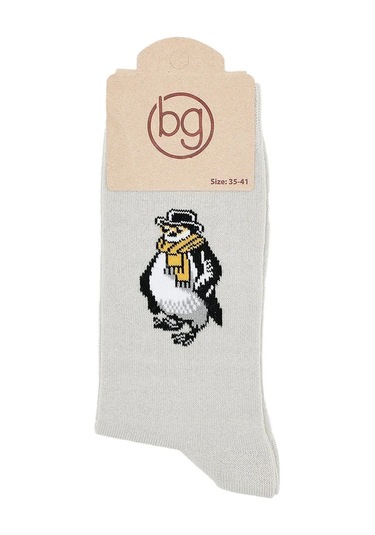 Erkek Pamuklu Özel Desenli Dikişsiz Yumuşak Dokulu Terletmez Rahat Esnek Soket Çorap Açık Gri-penguen