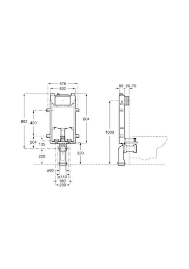 Roca Basic Wc Yarım Çerçeveli Ayaklı Gömme Rezervuar A890070121 Krom