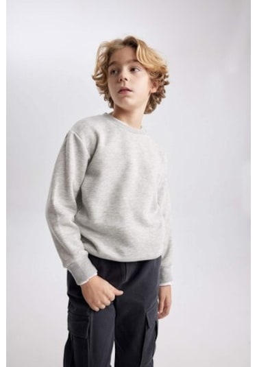 DeFacto Erkek Çocuk Bisiklet Yaka Basic Düz Sweatshirt B7772A8NSGR210 Gri