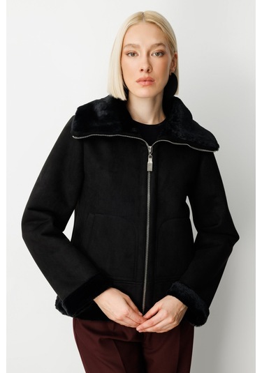 Ekol Kadın İçi Peluşlu Güderi Mont 8005 Siyah Siyah