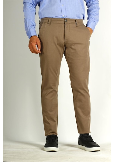 Erkek Camel Slim Fit Armürlü Chino Pantolon Ncs Jeans 2194-camel Camel