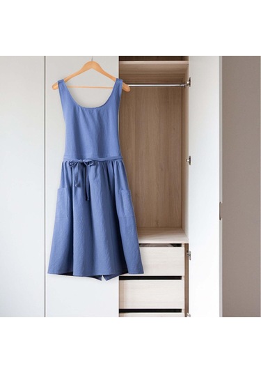 Homyl Pamuklu Mutfak Önlüğü Şef Makinede Yıkanabilir Kolsuz Mavi