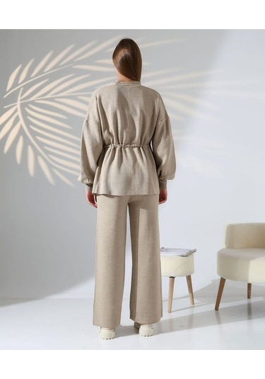 Kuşak Detaylı İkili Triko Takım Vizon