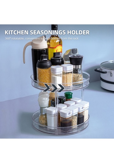 Fosenze Küçük Çift Katlı Pet Organizer - 360 Döner, Yıkama Ve Ayrılabilir - Mutfak/ev Aletleri/ Kozmetik Depolama Rafı Şeffaf