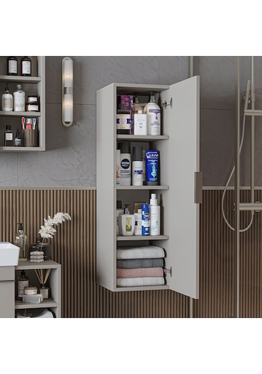 Likya Banyo Dolabı Mat Mdflam 114 Cm Banyo Boy Dolabı Kumtaşı