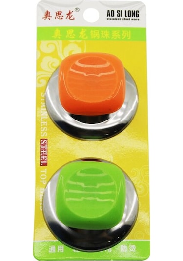 Kare - 2li Tencere Kapak Kulpu Krom - Renkli Plastik Saplı 522 Renkli