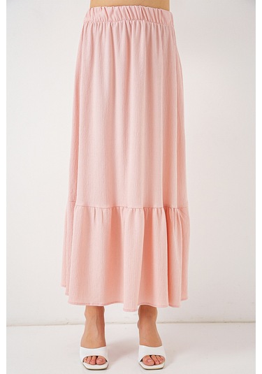 1886 Uzun Örme Etek - Pudra Pudra