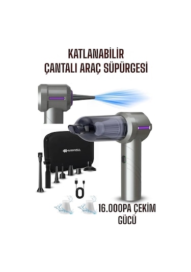 Enshall 06 Araç İçi Şarjlı 16000pa Katlanabilir Çantalı Süpürge