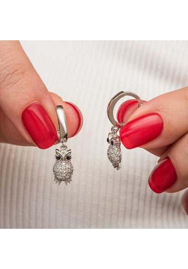 Gümüş Sallantılı Baykuş Kadın Küpe Gümüş