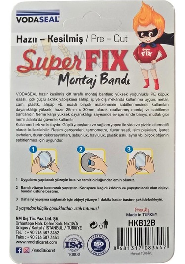 Vodaseal Superfix Kesilmiş Çift Taraflı Köpük Montaj Bantları - 12 Parça