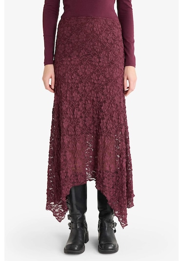 Defacto A Form Normal Bel Dantel Midi Etek G5225ax25wnbr232 Bordo-br232
