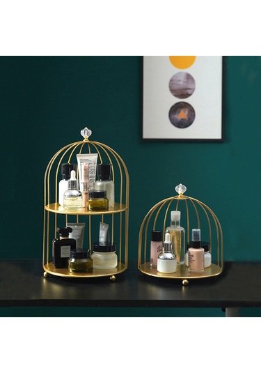 Yunboo Altın Tek Katlı Demir Sanatı Kuş Kafesi Desenli Masaüstü Dolap - Banyo Kozmetik, Bakım Ürünü Ve Parfüm Organizerı - Dönebilen Dekoratif Saklama Çözümü Diğer