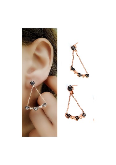 Oniks Taşlı 925 Ayar Gümüş Rose Tasarım Küpe