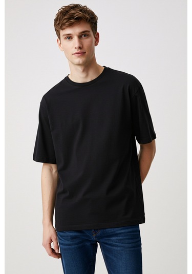 Erkek Oversize Basic Tişört Unisex %100 Pamuk Rahat Kalıp SIYAH