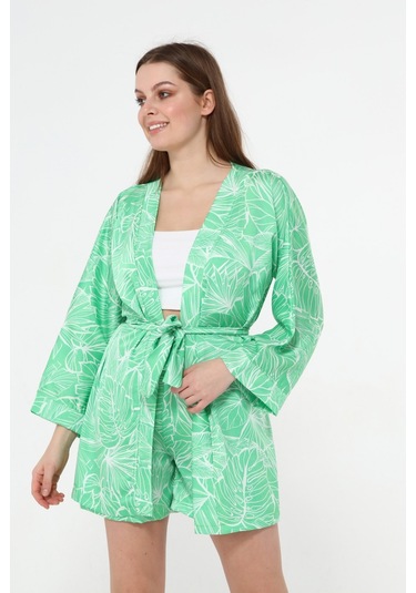 Saten Kimono Şort Takım Su Yeşili