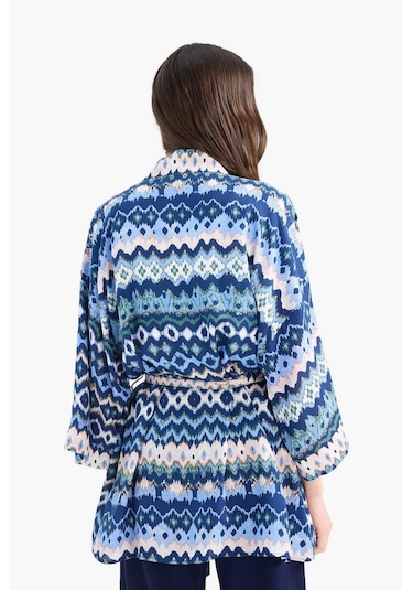 DeFacto Relax Fit Desenli Kuşaklı Kimono D5443AX25SPIN59 İndigo