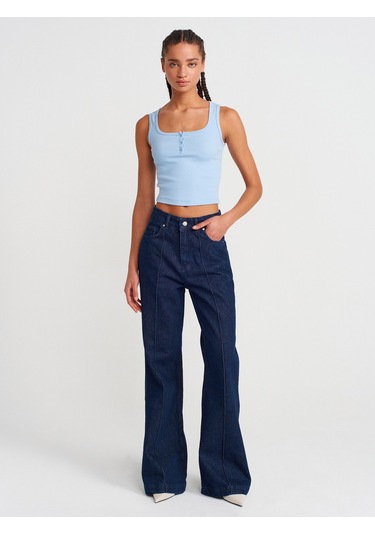 Dilvin 20983 Düğmeli Kare Yaka Top-açık Mavi Açık Mavi