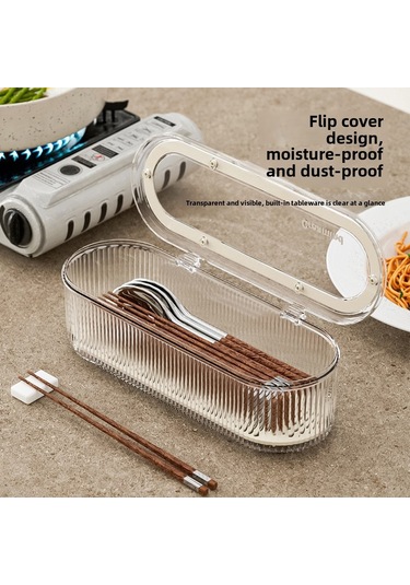 Mufunye Küçük Ev Aletleri Saklama Kutusu, Toz Engelleme Kapağı Ve Süzme Özelliği İle Cam Görünüm, Çubuk, Kaşık, Çatal Depolama Krem Beyaz Diğer