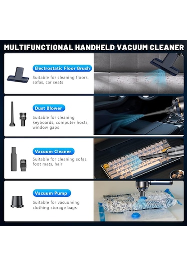 Turbo 16.000 Pa Emiş Gücü Uzun Şarj Süreli Araç Süpürgesi Ev Araba Şarjlı Süpürge