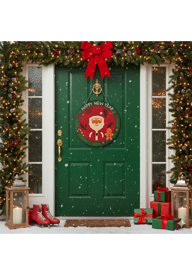 Noel Baba Ve Kurabiye Adam Kapı Ve Duvar Süsü Happy New Year 30x30