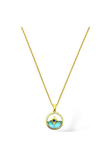 Deniz Görünüm Kutup Yıldız Çelik Kolye Altın - Gümüş