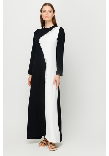 Taş İşi Detaylı Renk Geçişli Şık Narin Elbise Ekru-ekru Ekru