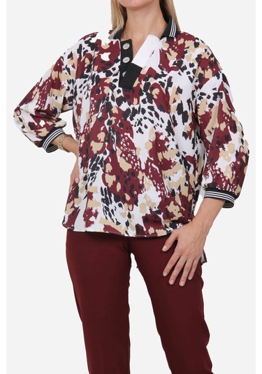 Kadın Leopar Desenli Bluz Frn1106 Kırmızı1