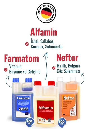 Munich Vet 3'lü Set 500 ML Farmatom Vitamin + Alfamin + Neftor Hırıltı