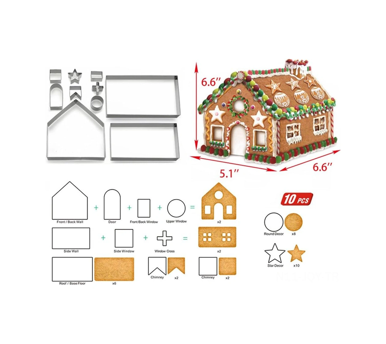 Youmex 10 Parça Çelik Kurabiye Kesici Seti - 3d Bisküvi Ev Yapımı Araçları Duvar, Kapı, Pencere Ve Dekoratif Kesiciler İle Evinizi Kolayca Oluşturun Gümüş